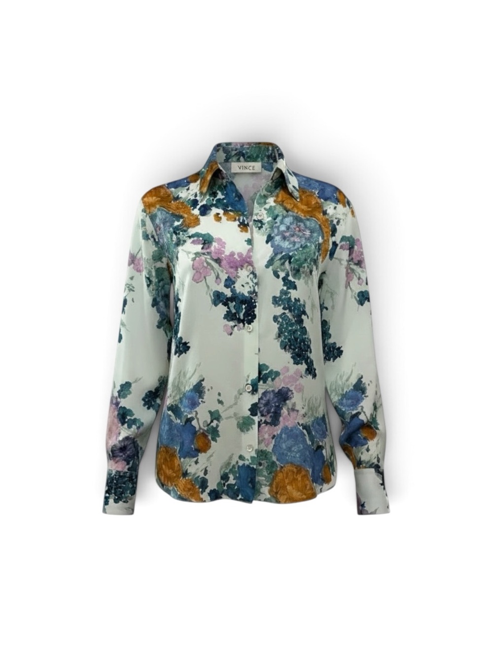 Vince White Floral Silk Button-Down Blouse
